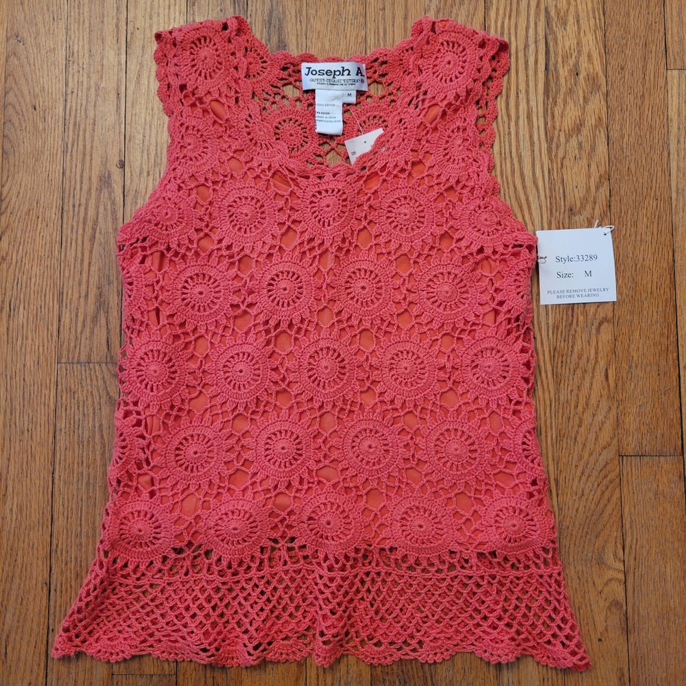 Joseph A M Tank Orange Crochet Floral Medallion Lined Boho Coastal Beach Lace